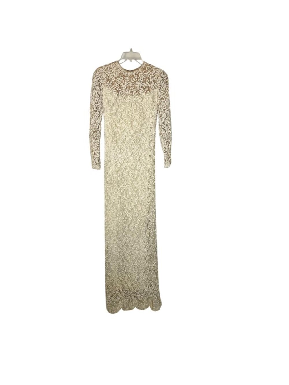 Vintage Jack Bryan Cream Lace Maxi Dress Womens XS? (0-2) Long Sleeve Boho USA